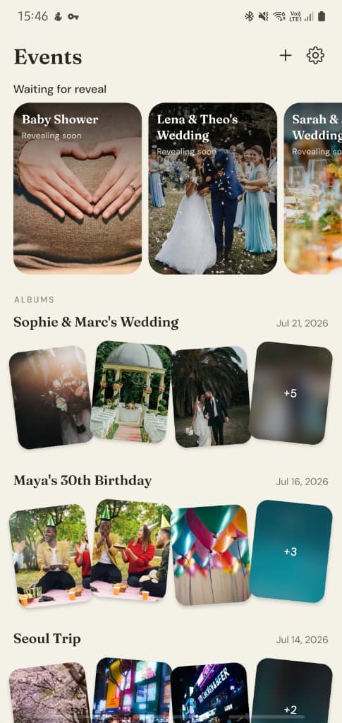 Memori events dashboard showing shared celebrations