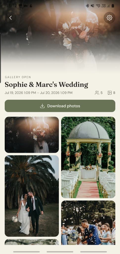 A revealed Memori event gallery filled with guest photos